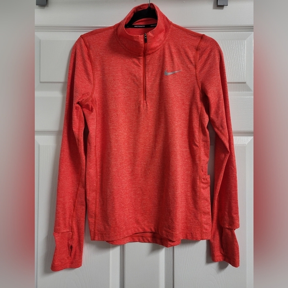 Nike Tops - Nike Womens Tangerine Orange  Fitted Long Sleeve Running 1/4 Zip Shirt Size XS
